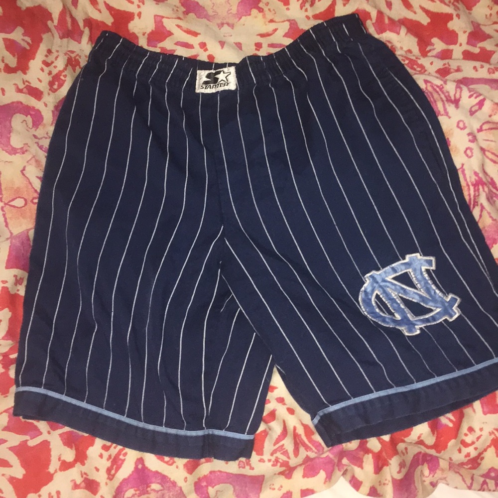 Navy blue striped starter shorts